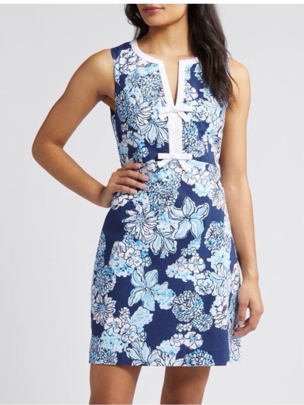 Lilly Pulitzer Navy, Light Blue & White Floral Sleeveless Shift Dress